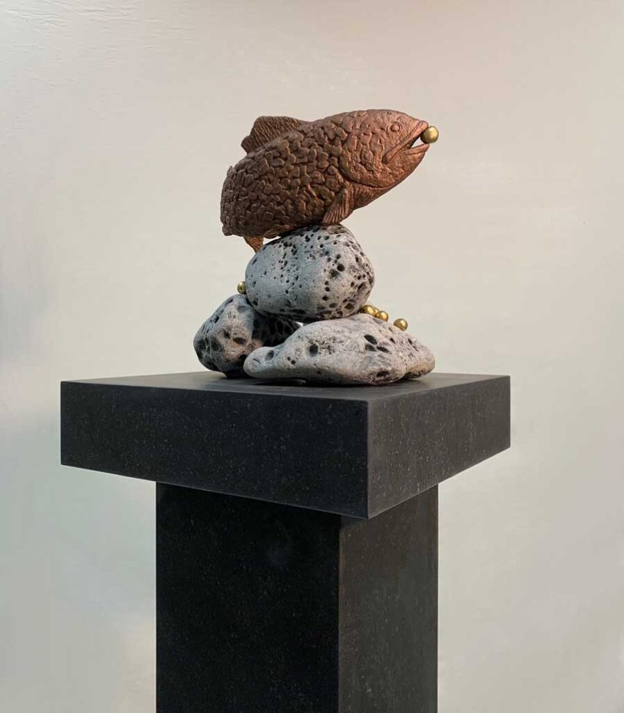 limestone and bronze sculpture by artist paul darcy